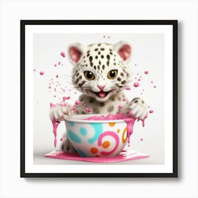 Snow Leopard In A Bowl Art Print