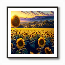 Sunflowers At Sunset 3 Art Print