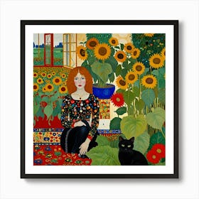 Default Gustav Klimt Style Farm Garden With Sunflowers And A B 2 Art Print