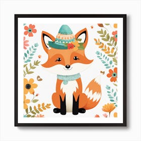 Floral Baby Fox Nursery Illustration (17) 1 Art Print