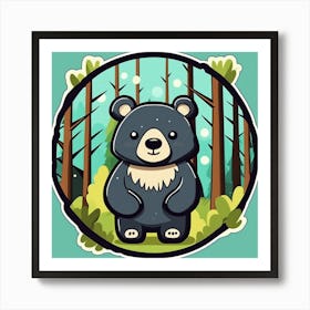 Cartoon Bear In The Forest 1 Art Print