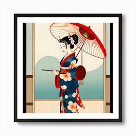 Geisha with Umbrella Art Print