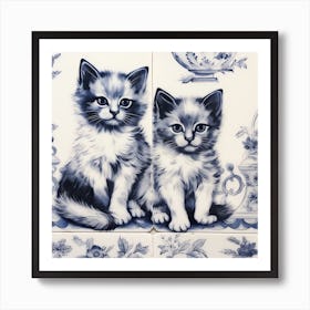 Kittens Cats Delft Tile Illustration 7 Art Print