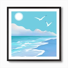 Seagulls On The Beach Art Print