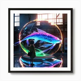 Girl Looking At A Fish Art Print