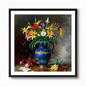 Flowers In A Blue Vase Art Print