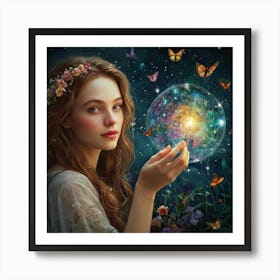 Girl Holding A Crystal Ball Art Print