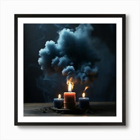 Default The Image Shows Three Burning Candles In The Backgroun 0 1 Art Print