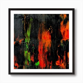 Abstract red orange green flowers Art Print