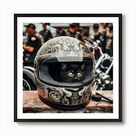 Cat In Motorcycle Helmet 2 Art Print