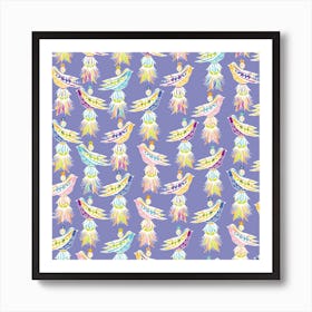 Perwinkle Colorful Tassel Birds Art Print