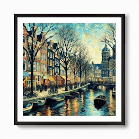 Amsterdam At Night Van Gogh painting Art Print