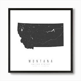 Montana Mono Black And White Modern Minimal Street Map Square Art Print