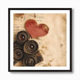 Vintage Camera With Heart On Old Paper Art Print