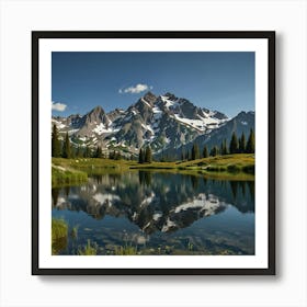 A Stunning Mountain Range With Snow Capped Peaks Reflecting In A Crystal Clear Alpine Lake Art Print