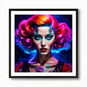 Girl With Colorful Hair Art Print