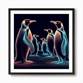 Penguins In Neon Art Print