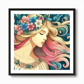 Girl With Flowers In Her Hair 5 Art Print