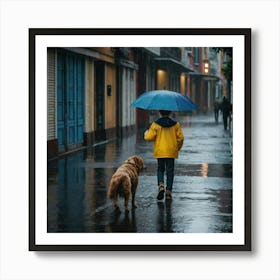 Leonardo Kino Xl A Kid Walking His Dog In The Rainy Day Holdin 3 Affiche