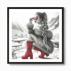 Girl In Red Boots 1 Art Print