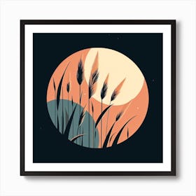 Moon And Reeds Art Print