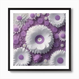 Majestic Blush: Digital Blooms in White and Purple Art Print