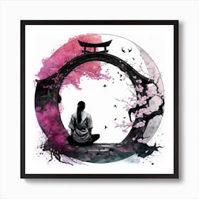 Myeera Peaceful Warrior Meditating Yin Yang Symbol Cherry Bloss 9b5963f3 Db39 4181 B177 810d8ebfe0a0 Art Print