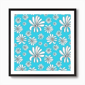 Daisies On A Blue Background 1 Art Print