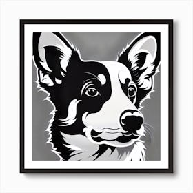 Corgi Dog, Black and white illustration, Dog drawing, Dog art, Animal illustration, Pet portrait, Realistic dog art Art Print