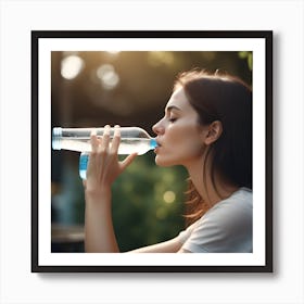 Side View Woman Drinking Water 0 Art Print