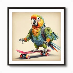 Parrot On Skateboard 1 Art Print