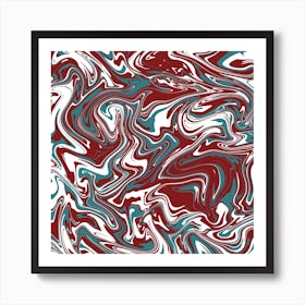 Liquid Contemporary Abstract Red, Teal Blue and White Swirls - Retro Liquid Marble Swirl Lava Lamp Art Print