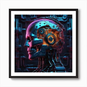 Robot Head With Gears Art Print