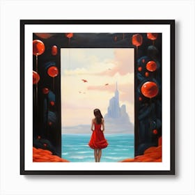 Girl In Red Dress Art Print