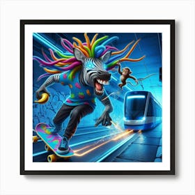 Zebra On Skateboard Art Print