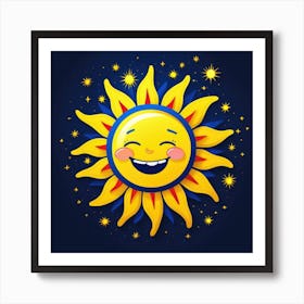 Lovely smiling sun on a blue gradient background 49 Art Print