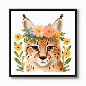 Floral Baby Lynx Nursery Illustration (4) Art Print