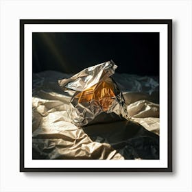 Crumpled Plastic Wrapper Foreground Contrasting Against A Pristine Dark Background Focus On Texture (1) 2 Art Print