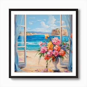 Open Window With Flowers Art Print