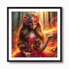 Fire Girl In The Forest Art Print