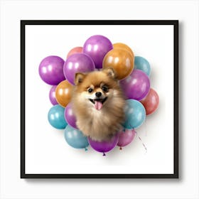Pomeranian Dog With Balloons 2 Art Print