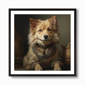 Dog With A Basket Art Print