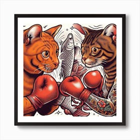 Boxing Cats Art Print