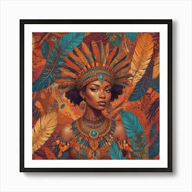 African Woman With Feathers 1 Art Print