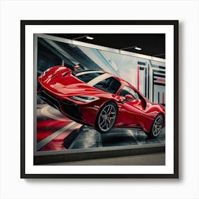 Red Sports Car In Futuristic Cityscape Ferrari Poster Art Print