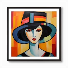 Abstract Portrait of Woman In A Hat 1 Art Print