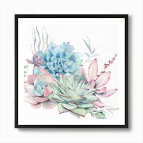 Succulent Cactus Watercolor Painting Poster