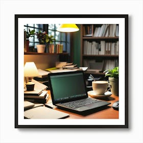 Home Office Desk With Laptop 1 Art Print