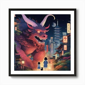 Girl And A Dragon Art Print