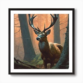 Stag In The Woods Art Print